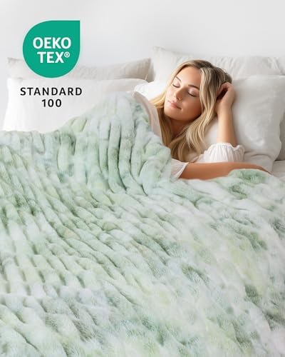 Ultra Soft Cozy Faux Fur Throw Blanket, Fuzzy Plush Thick Bubble Blanket, Luxury Fluffy Blanket for Couch, Sofa, Bedroom, and Living Room, 60x80 Inches,Tie-Dye Sage - Image 2