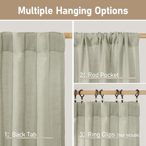 LAMIT 40 Inch Length Linen Curtains for Small Windows Over Silk 2 Panels - Image 3