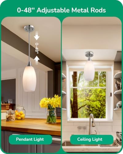 EDISHINE Pendant Light Kitchen Island White Marble Glass Brushed Nickel - Image 4