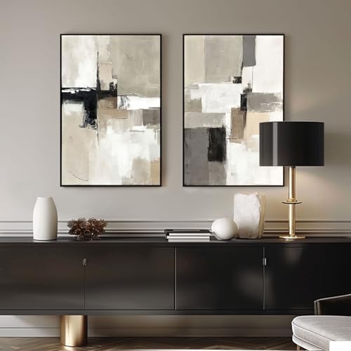 SAFERRYHOME Neutral Abstract Beige,Gray and Black Wall Art Set of 2,24"x36" - Image 6