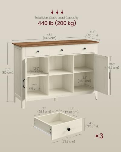 VASAGLE Buffet Cabinet, Coffee Bar with 3 Drawers, Adjustable Shelf - Image 2