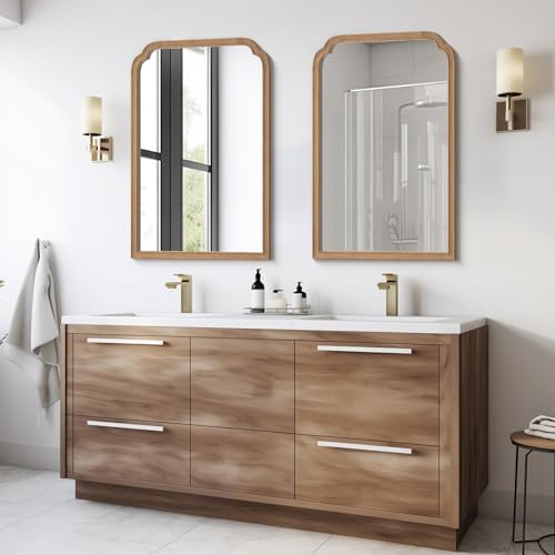 WallBeyond Wood Bathroom Mirrors for Wall Mounted, 24" x 36" Rustic Wood Frame Wall Mirrors Decorative for Living Room or Bedroom Vanity Mirror (Honey-Colored) - Image 2