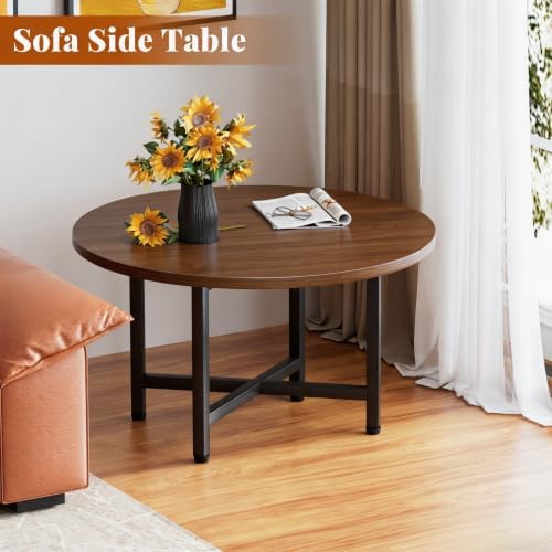 Coffee Table, 23.6" Small Coffee Table, Walnut Round Coffee Table - Image 5