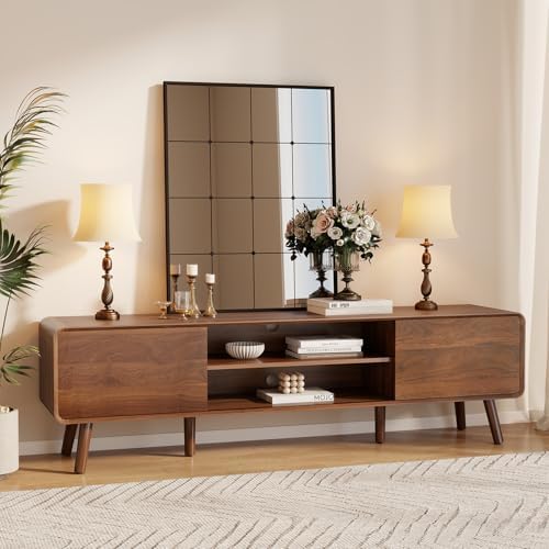 Nasonet 70" Mid Century Modern TV Stand for Tvs up to 80", Entertainment Center with Storage, Sideboard Media Console for Living Room with 2 Sliding Door/Adjustable Shelves, Walnut - Image 5