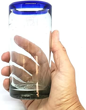 Cobalt Blue Rim 14 oz Highball Glasses (set of 6), Recycled Glass, Lead-free, Toxin-Free (Highball) - Image 4