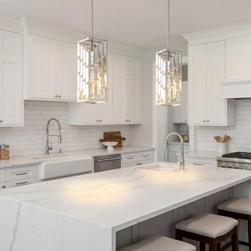 Brushed Nickel Pendant Lighting Modern Pendant Light, Mini Crystal Chandeliers, Adjustable Pendant Light Fixture for Kitchen Island Dinning Room Bedroom (2 Pack) - Image 2