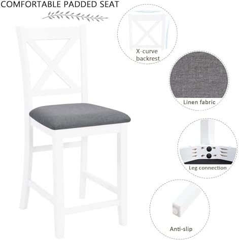 Harper & Bright Designs 5-Piece Counter Height Dining Table Set with 4 Chairs, Square Wooden Kitchen Table Set for 4, Modern Small Space Dining Room Set with Padded X-Back Chairs, Grey & White - Image 6