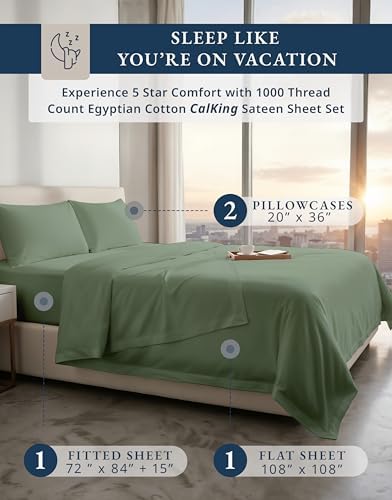 LANE LINEN Bed Sheets California King Size Set Sateen Weave - Iceberg Green - Image 2