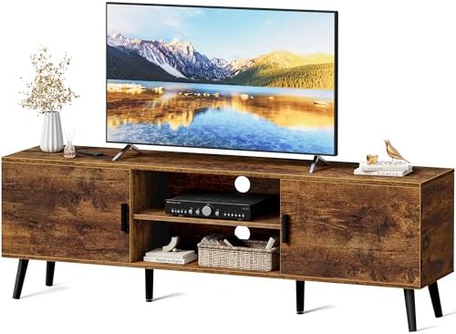 SUPERJARE TV Stand for 55 Inch TV, Entertainment Center with Adjustable Shelf, 2 Cabinets, TV Console Table, Media Console, Solid Wood Feet, Cord Holes, for Living Room, Bedroom, Rustic Brown by SUPERJARE
