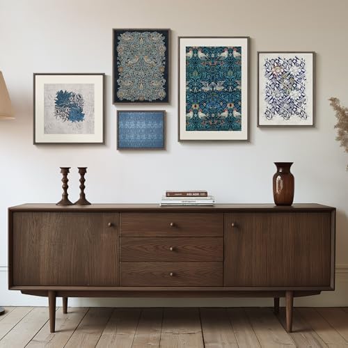 Framed William Morris Vintage Blue Canvas Wall Art for Living Room, 5 Piece - Image 4