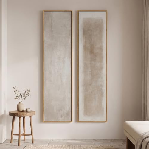 Large Framed Vertical Wall Art, Set of 2 Neutral Beige Abstract Wall Decor by Cuspin