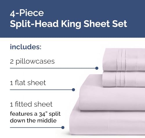 Flex Top Split Head King 4 Piece Sheet Set - Ultra-Soft - Light Lavender - Image 2