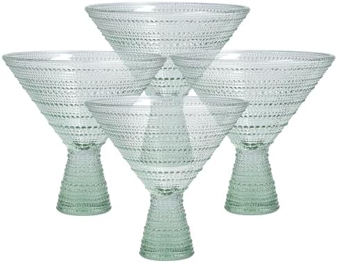 Fortessa Jupiter Beaded Hobnail Glass, 11.5 Ounce Martini (Set of 4), Sage Green by Unknown