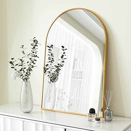 HARRITPURE Arched Bathroom Mirror 24" x 36“ Gold Modern Wall Mirror Aluminum Alloy Frame Decorative Mirrors for Bedroom Living Room Entryway - Image 3