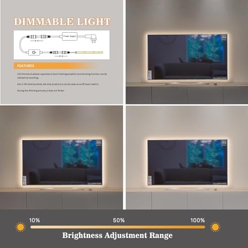 COB LED Strip, 16.4ft White LED Strip Light, Dimmable LED Light Strip 6000K Bright Daylight White, CRI92+, 8mm Width, 24V Flexible LED Tape Light for TV, Bedroom, Kitchen Cabinet, Closet, Home. - Image 3