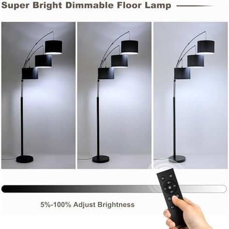 Floor lamp with Remote, 3 Light Arc Floor Lamps for Living Room, 2400LM Tall Standing Floor Lamps with Black Shades, 80" Large Floor Lamp for Bedroom, Office - Image 5