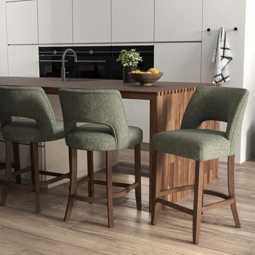 VKNOW Bar Stools Set of 2, 26" Fabric Counter Height Bar Stools, Green - Image 3