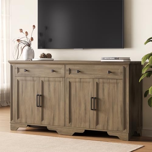 ONBRILL 63" Sideboard Buffet Cabinet, Large Credenza Washed Brown - Image 5
