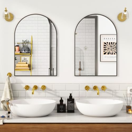 VooBang Arched Wall Mirror, 16 x 24 inch Arch Bathroom Mirror, Wall Mounted Vanity Mirror with Arch Metal Frame, Modern Bathroom Vanity Mirror for Bedroom, Living Room, Hanging or Leaning, Black - Image 5