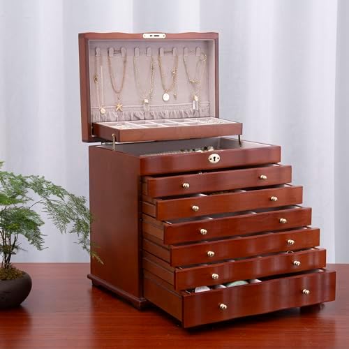 Solid Wood Jewelry Box with Lock, 9-Layer Large Storage Organizer - Image 6