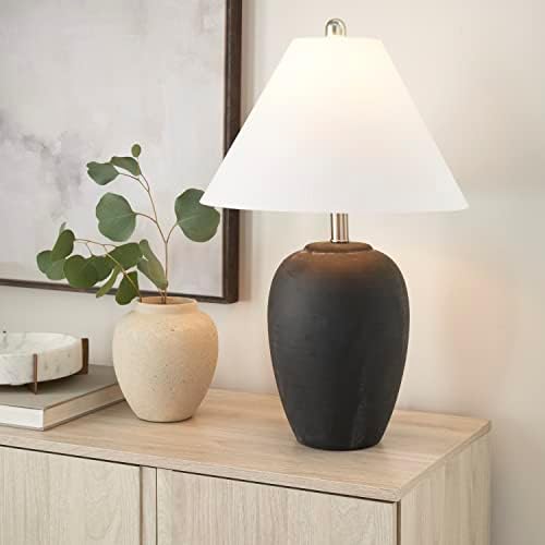Nourison Home 23" Black Vintage Distressed Ceramic Pot Table Lamp for Bedroom, Living Room, End Table, with White Conical Empire Shade - Image 3