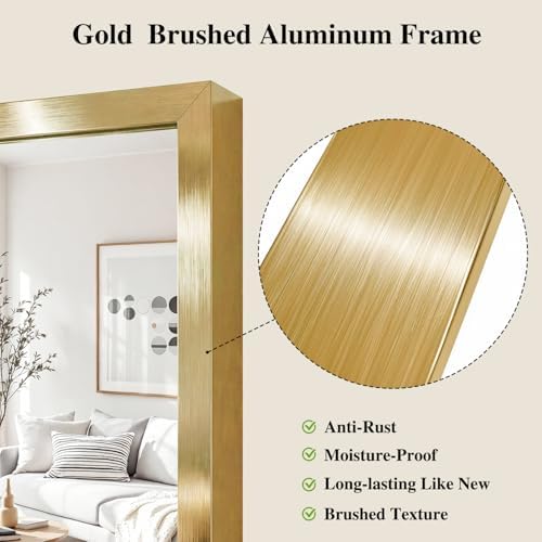 Koonmi Gold Rectangle Wall Mirror, 24x32 Inch Bathroom Mirror, Aluminum Frame Vanity Mirror for Entryway, Living Room, Bedroom Bathroom, Hangs Horizontally or Vertically - Image 4