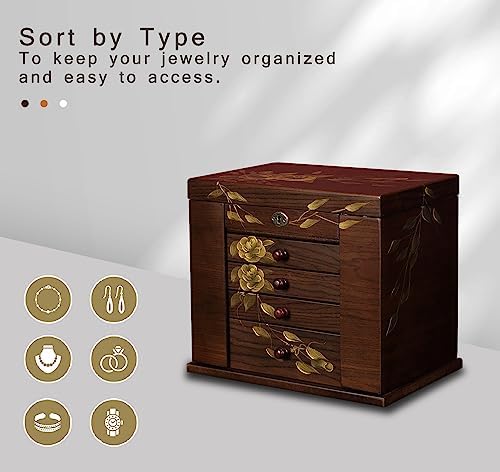 Wooden Jewelry Box for Women, 5-Layer Large Lock with Drawers - Image 4