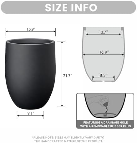 Kante Large Round Bullet Black Concrete Planter 21.7" Tall, Outdoor - Image 2