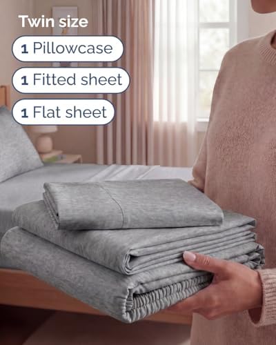Twin Size 3 Piece Sheet Set - Breathable & Cooling Sheets - Heathered Grey - Image 3