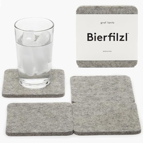 Graf Lantz - Bierfilzl Merino Wool Square Coasters Set of 4 - Granite (4"x4"x5mm) - Absorbs 30% of Weight - Natural German Wool - Heat Resistant, Sustainable, Reusable - Home Decor, Coffee Table Decor by GrafLantz