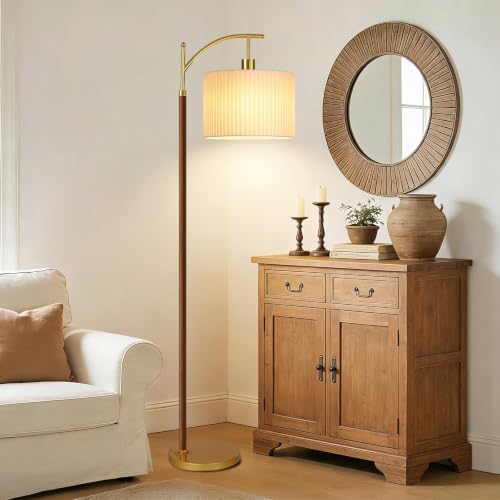 Arc Gold Boho Floor Lamp for Living Room Bedroom,Farmhouse Dimmable Floor Lamps with Remote,Modern Standing Lamp with Double Shades and Foot Switch,Adjustable Tall Lamp Light for Office,Reading,Corner - Image 5