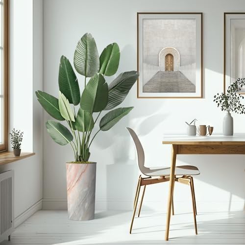 Artificial Tree in Modern Granite Effect Planter, Fake Bird of Paradise Silk Tree for Indoor and Outdoor Home Decoration - 67" Overall Tall (Plant Pot Plus Tree) - Image 6