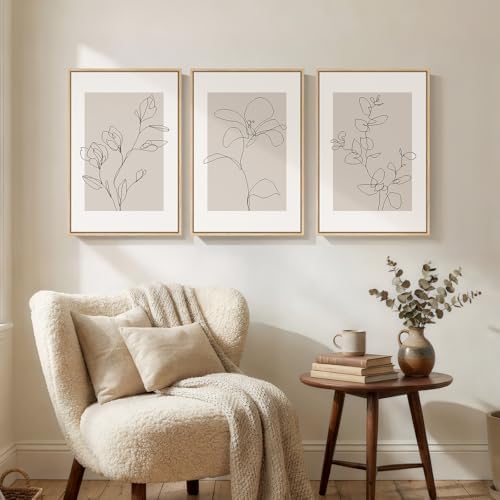 Framed Neutral Minimalist Floral Wall Art for Living Room, 3 Piece 16x24 In - Image 4