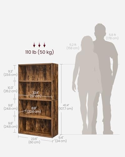 VASAGLE 4-Tier Bookshelf, Storage Organizer, 23.6 x 9.5 x 42.4 Inches - Image 3