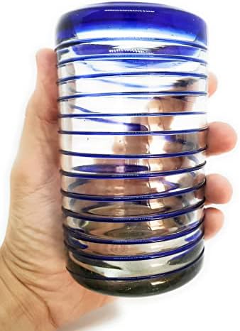 Cobalt Blue Spiral 14 oz Drinking Glasses (set of 6), Recycled Glass, Lead-free, Toxin-Free (Drinking) - Image 4