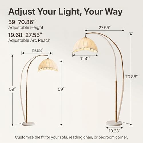 Boho Arc Floor Lamp with Fabric Shade,Simulated Bamboo Standing Lamp - Image 3