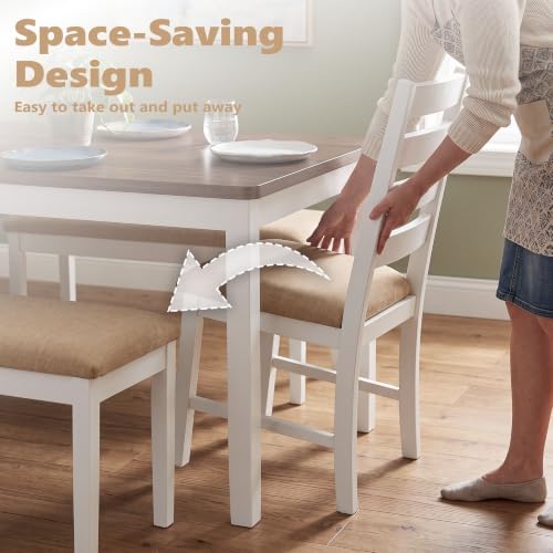 ROCSUMOO 5-Piece Dining Table and Chair Set with 2 Chairs & 2 Benches,Brown - Image 5