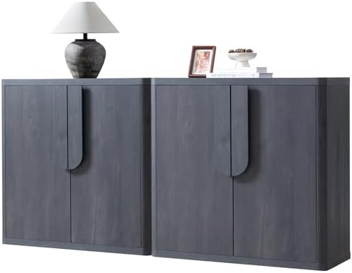 62.28'' Sideboard Buffet Cabinet W/Storage, Modern Accent Cabinets W/Curved Handles & Adjustable Shelves, 4 Doors Coffee Bar Buffet Table Credenza for Living Room Kitchen Hallway, Dark Grey by NOWABAY