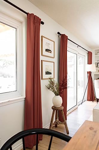 Faux Linen Total Blackout Curtains for Bedroom 96 Inches Long, Terracotta - Image 5