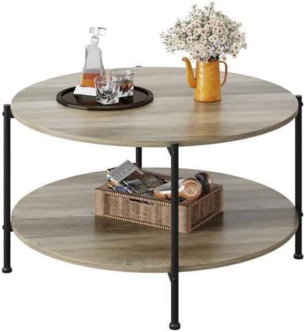 WLIVE Round Coffee Table for Living Room, 32.6" Center Table Storage Grey by WLIVE