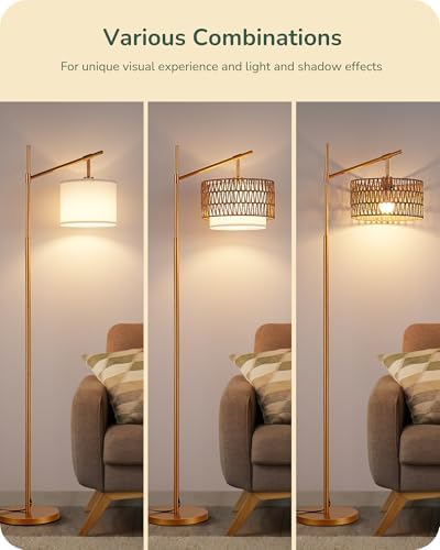 EDISHINE Rattan Arc Floor Lamp with Remote,Gold Farmhouse Standing Lamp - Image 3
