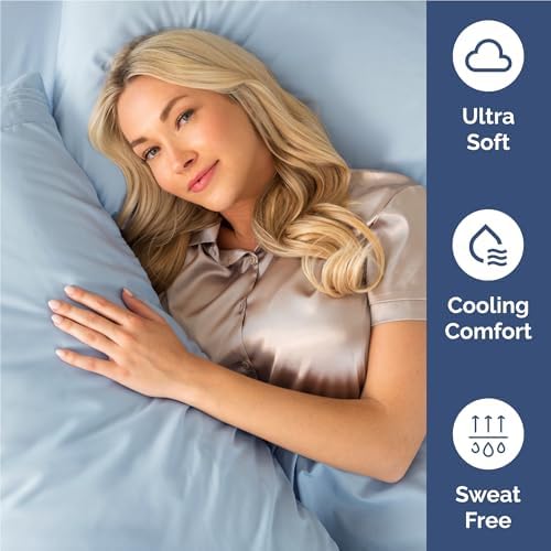 Full Size 4 Piece Sheet Set - Comfy Breathable & Cooling Sheets - Sky Blue - Image 4