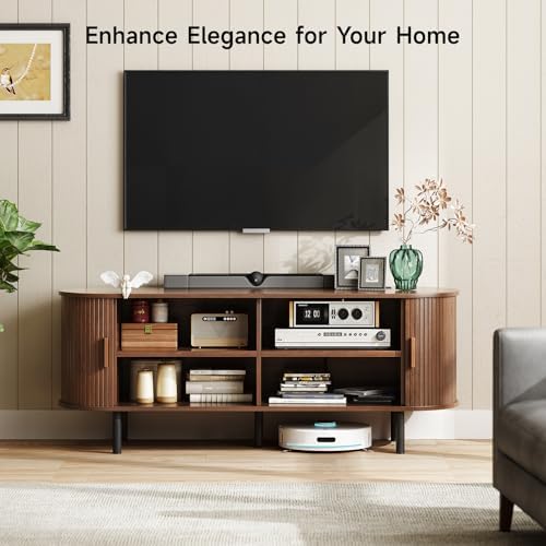 ONBRILL 55" TV Stand with Power Outlet & Storage for TVs up to 60", Walnut - Image 3