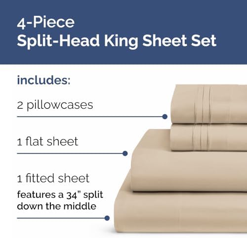 Flex Top Split Head King 4 Piece Sheet Set - Ultra-Soft, Breathable - Wheat - Image 2