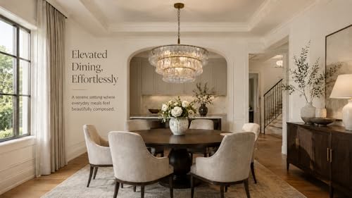 3-Tier 26 Inch Clear Crystal Glass Chandeliers, Modern Round Luxury 7 Lights Hanging Pendant Light Fixture, for Dining Living Room, Bedroom, Foyer, Entryway(Included E12 Bulbs) - Image 3