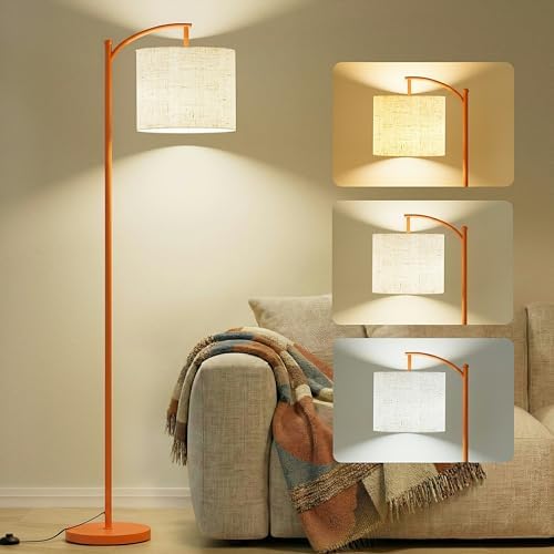 mukuxin Floor Lamp, LED Floor Lamp with Foot Switch & Adjustable Linen Lampshade, Tall Modern ARC Standing Lamps with 9W Replaceable Blub for Living Room Office Bedroom by Mukuxin