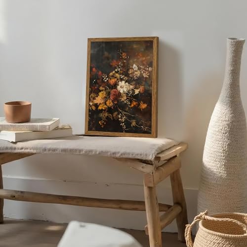AVECCO Vintage Dark Botanical Floral Wall Art Canvas Framed 12x16 inch - Image 5
