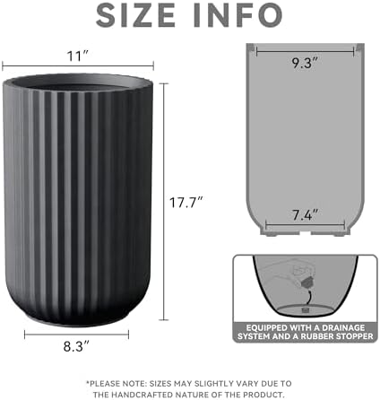 Kante Accent Round Column Black Concrete Planter 17.7" Tall, Outdoor - Image 2