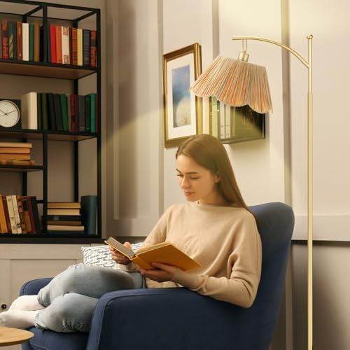 Ambimall 60" Floor Lamps for Living Room with 3 Color Temperatures, Gold Floor Lamp with Rattan Shade, Modern Tall Lamps for Bedroom Office, 9W LED Bulb Included - Image 4