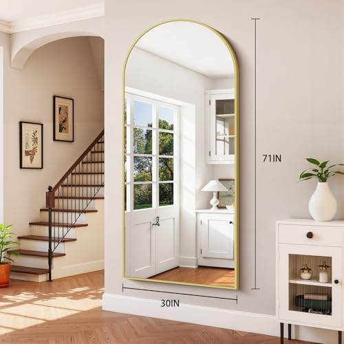 71"x30" Arched Full Length Mirror, Large Floor Mirror with Aluminum Alloy Frame Standing Hanging or Leaning Wall-Mounted Mirror, Vanity Mirror for Living Room and Bedroom,Gold - Image 6